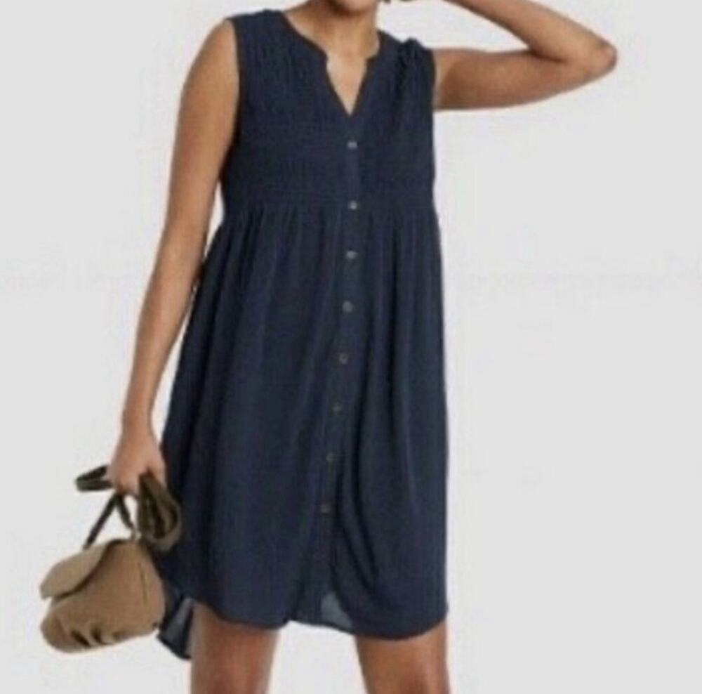 Knox Rose Sleeveless Button Down V-neck Smocked Dress Boho Cottagecore Size XS